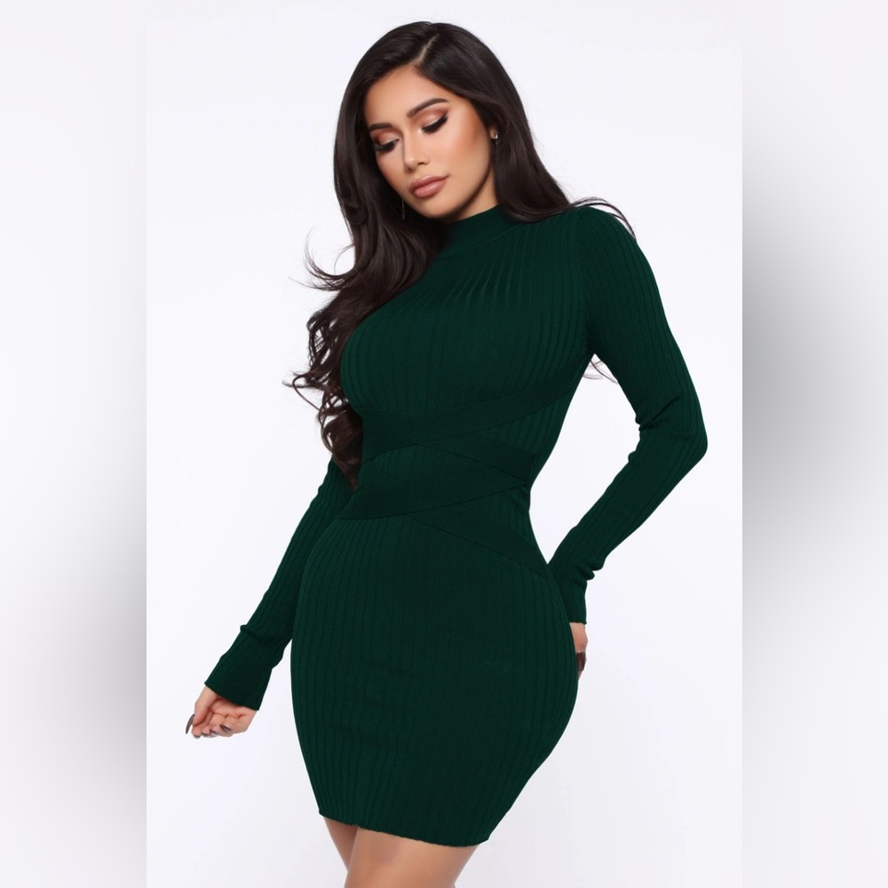 KASEY SWEATER MINI DRESS - HUNTER GREEN